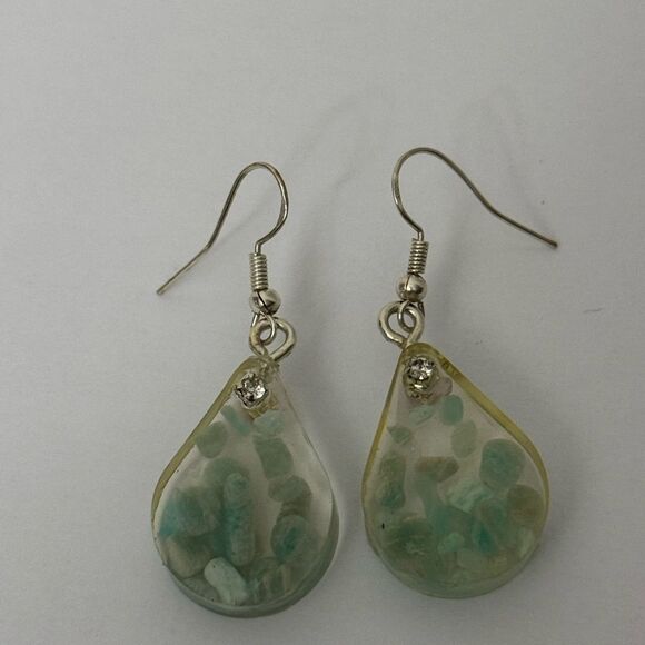 Green and Silver Resin & Stone Teardrop Earrings/Necklace Set - Picture 3 of 3
